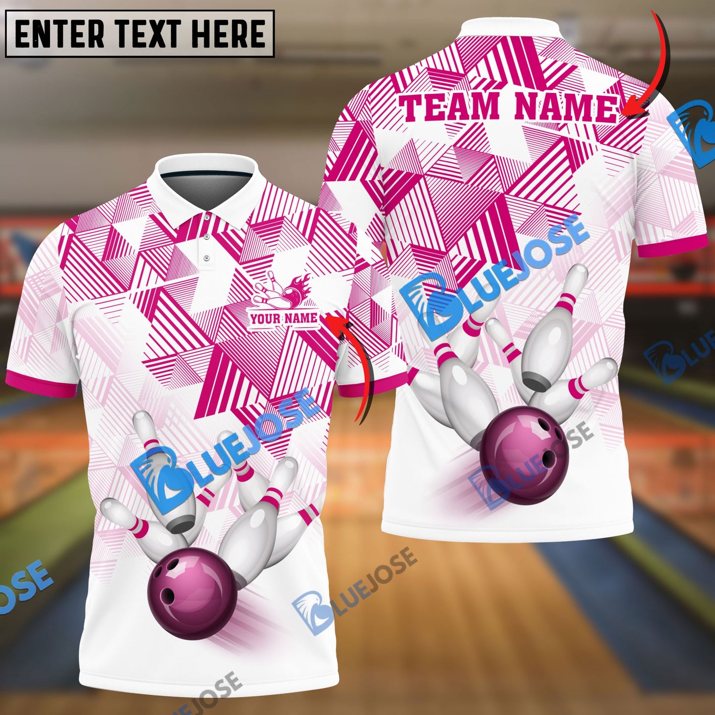 frenzideas Bowling And Pins Triangle Art Customized Name 3D Shirt (6 Colors)