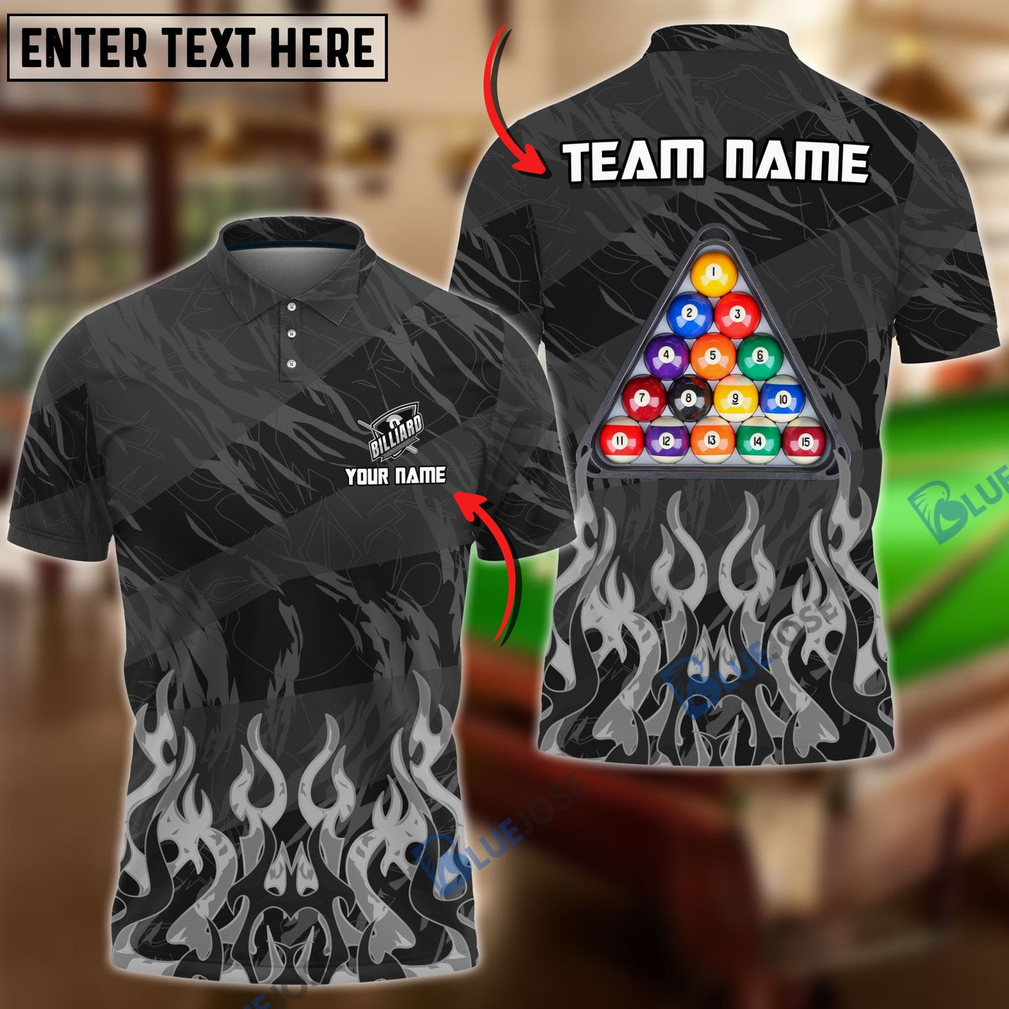 Frenzidea Billiards Ball 8 Inner Flame Personalized Name, Team Name Unisex Shirt ( 6 Colors )