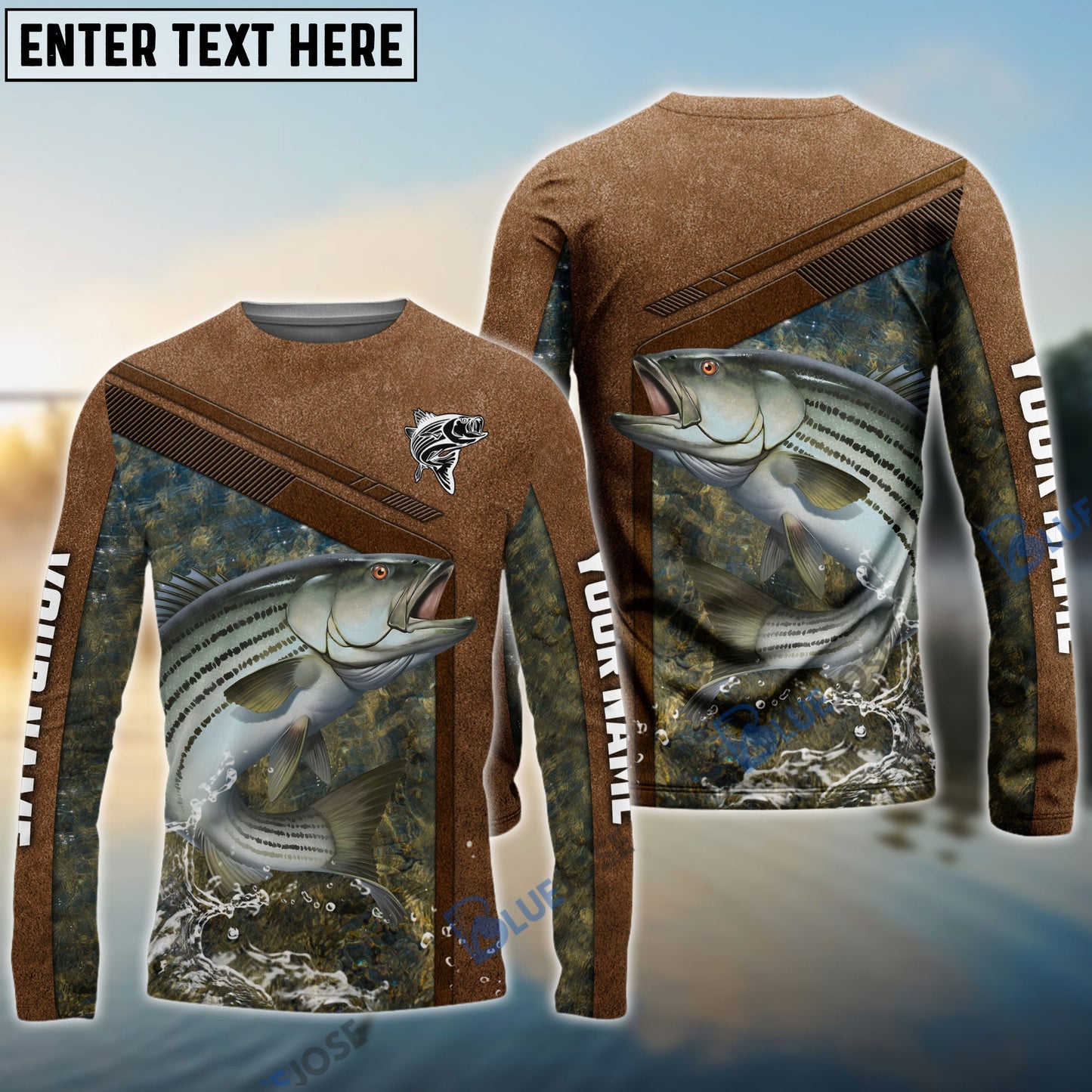 Frenzidea Striped Bass Fishing Leather Pattern Personalized Shirt