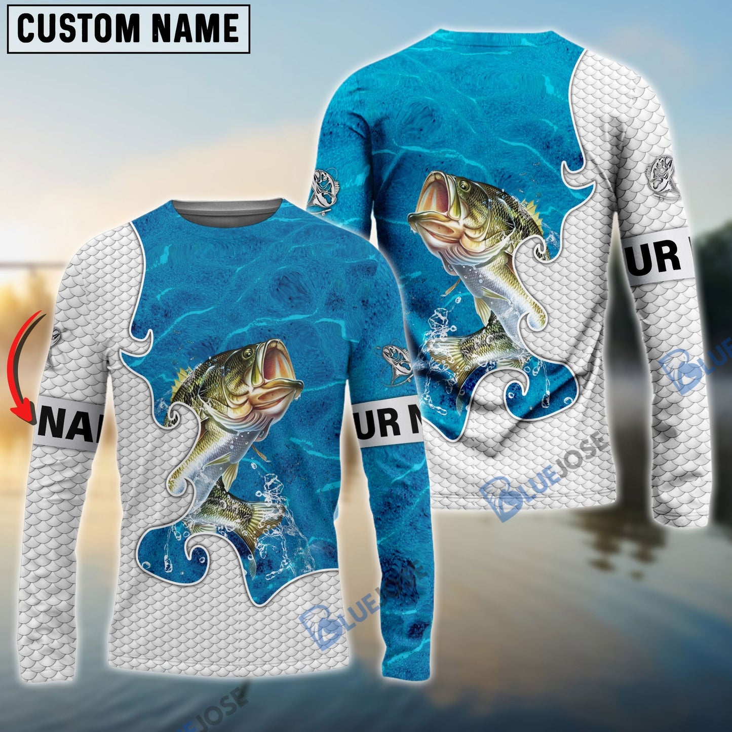 frenzidea Customize Name Bass Fishing Blue Water 3D Hoodie