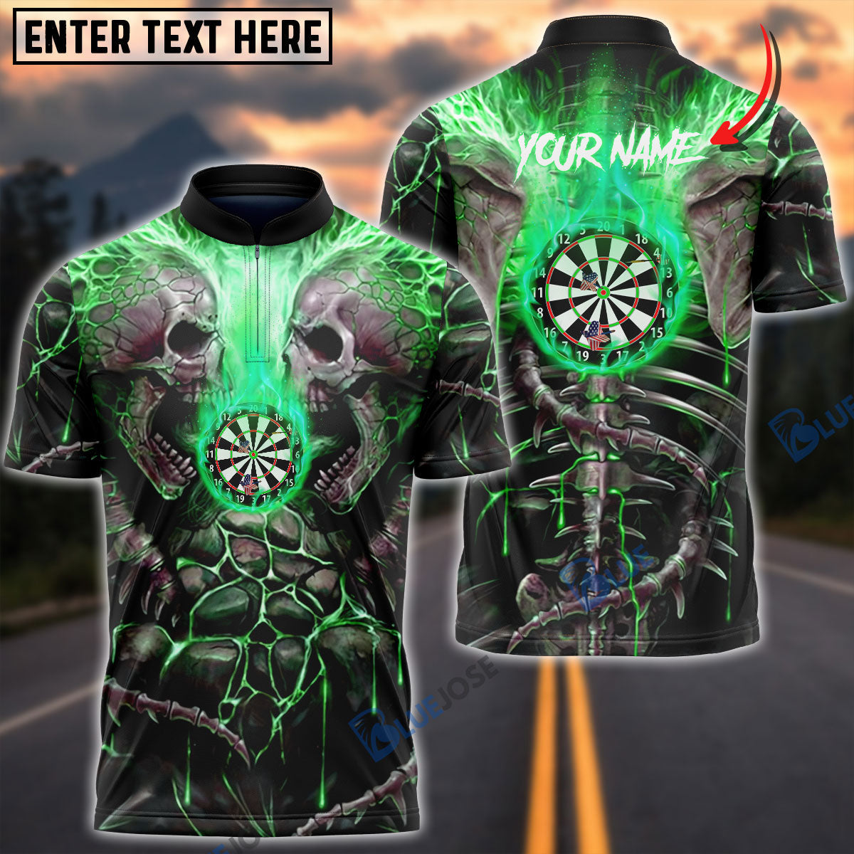Frenzidea Dart Skull Green Personalized Name 3D Shirt