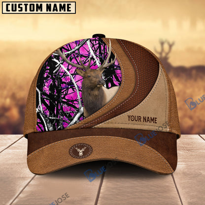 Frenzidea Elk Hunting Brown Leather Pattern Personalized Name Cap (5 Colors)