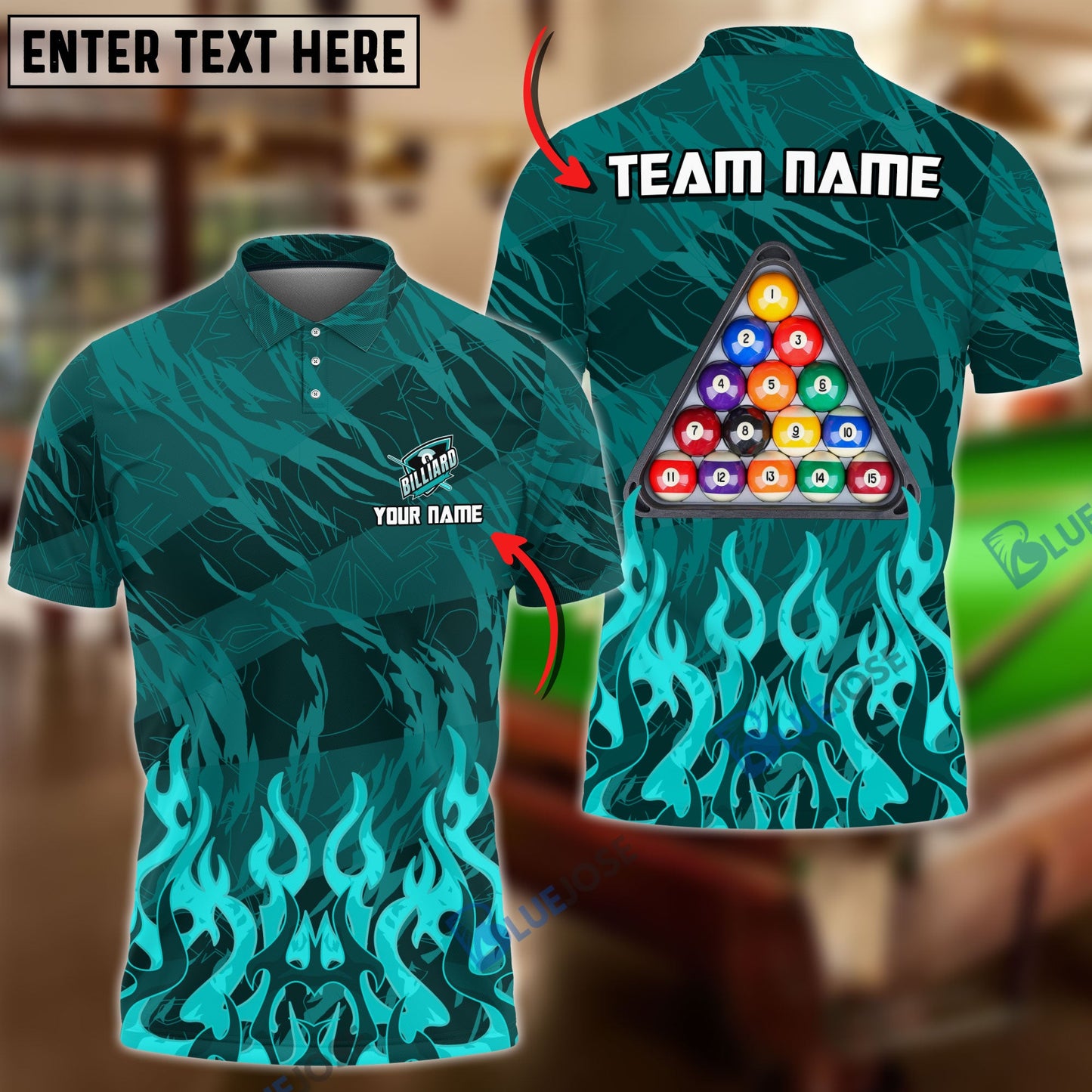 Frenzidea Billiards Ball 8 Inner Flame Personalized Name, Team Name Unisex Shirt ( 6 Colors )