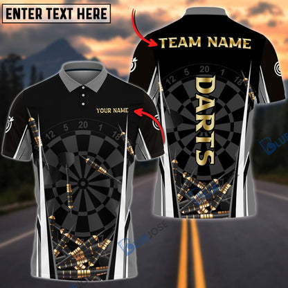 Frenzidea Darts Black Gold  Personalized Name, Team Name 3D Shirt (4 Colors)