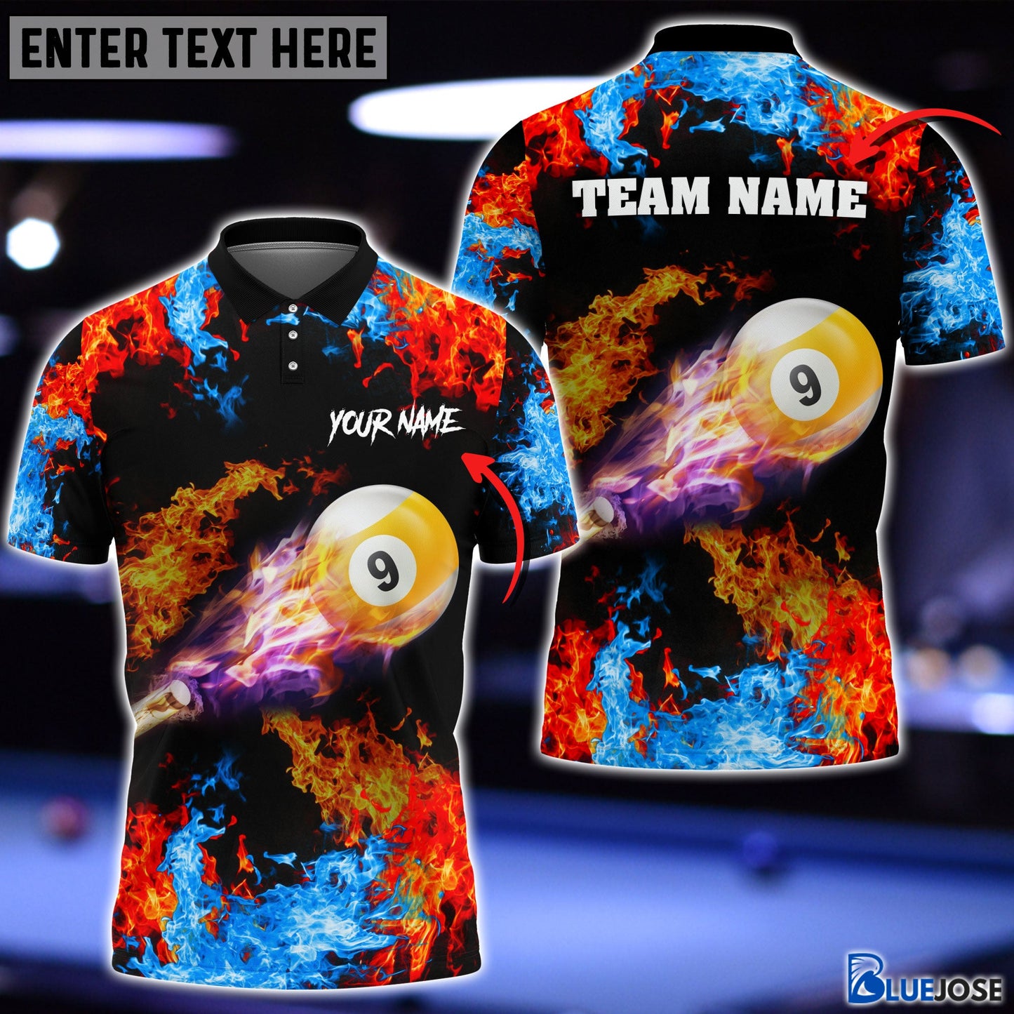 Frenzidea Billiards Fire Personalized Name, Team Name Unisex Shirt