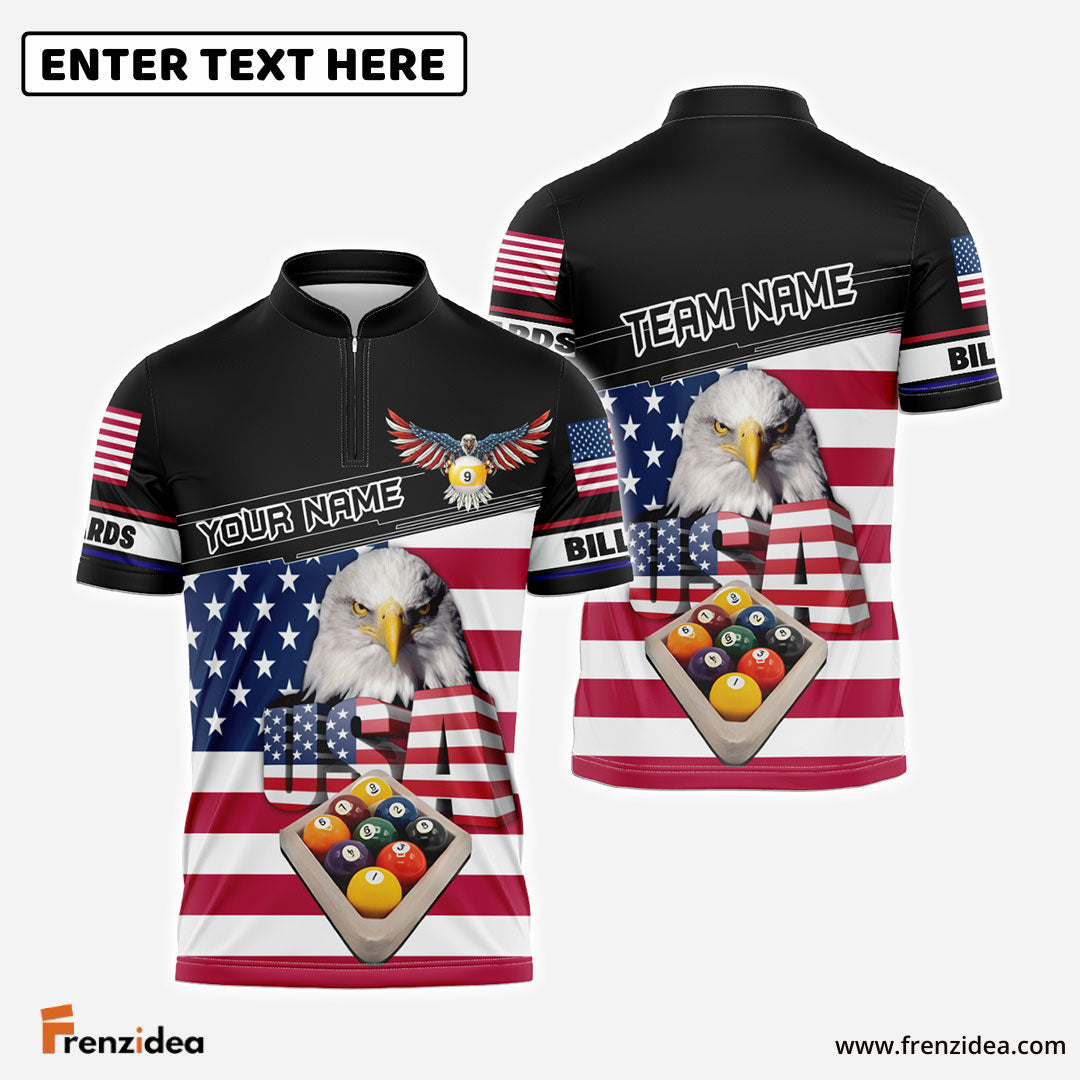 Frenzidea Billiards 9 Ball Rack USA Eagle Personalized Name, Team Name Shirt