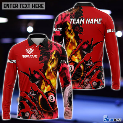 Frenzidea Billiards Flame Smoke Pattern Personalized Name, Team Name Unisex Shirt