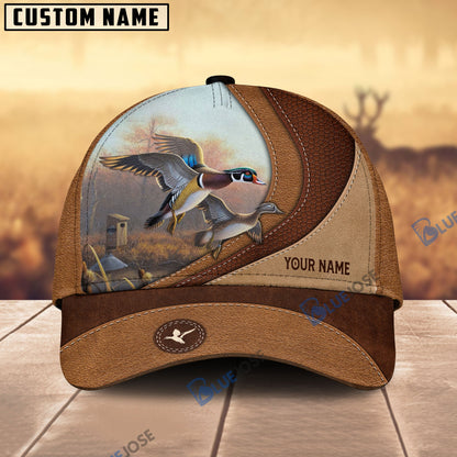Frenzidea Duck Hunting Brown Leather Pattern Personalized Name Cap (5 Colors)