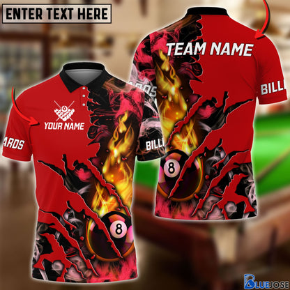 Frenzidea Billiards Flame Smoke Pattern Personalized Name, Team Name Unisex Shirt