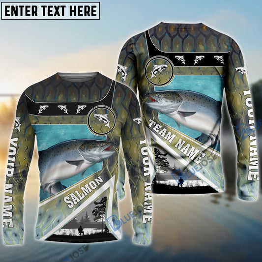 Frenzidea Personalized Salmon Fishing Art Line Sport Fishing Shirts