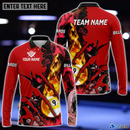 Frenzidea Billiards Flame Smoke Pattern Personalized Name, Team Name Unisex Shirt