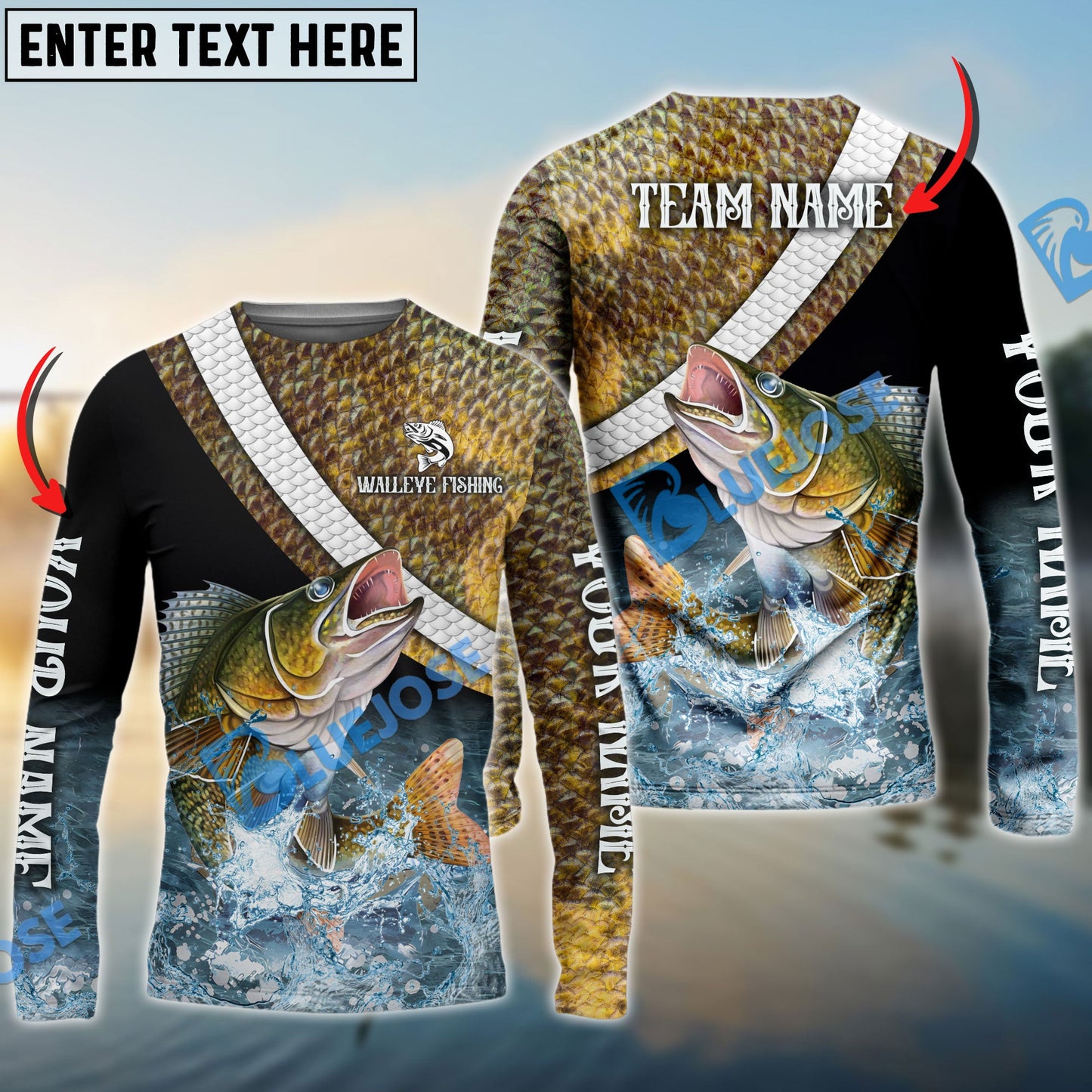 Frenzidea Walleye Fishing Skin Water Custom Name & Team Name 3D Shirts