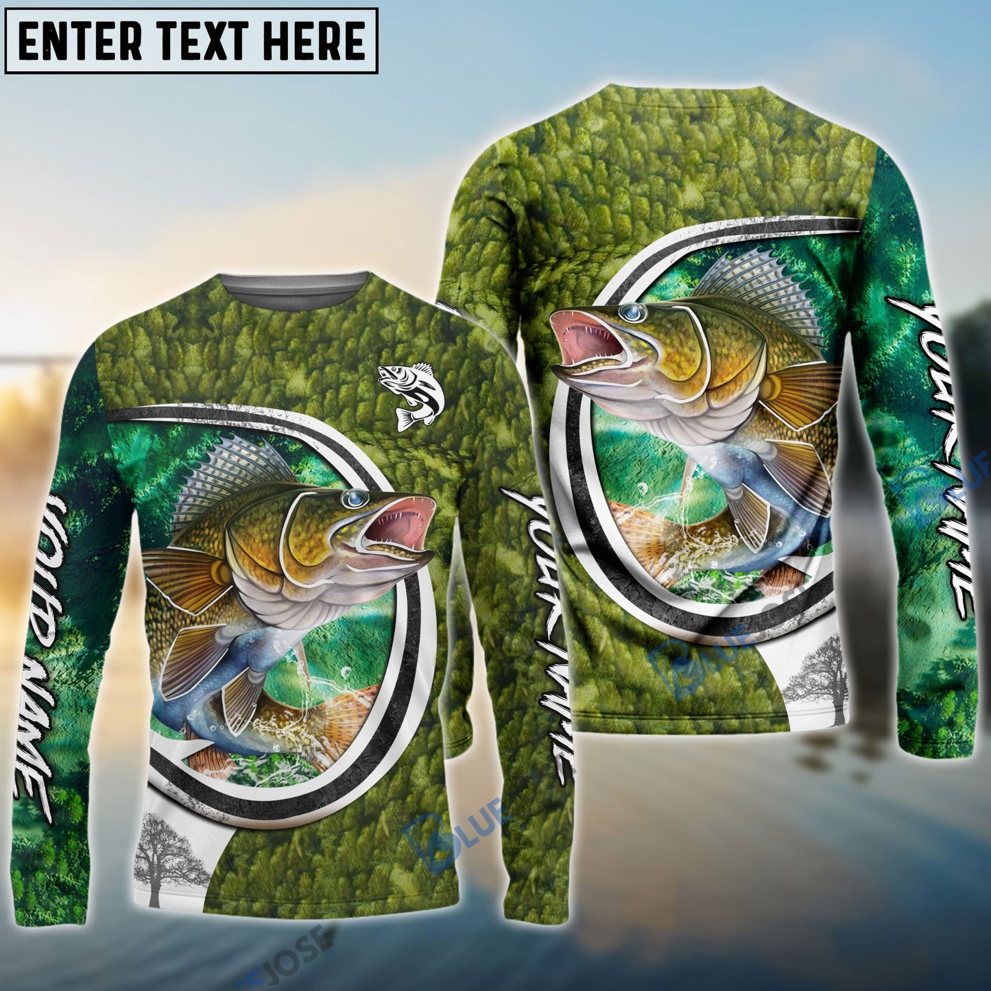 Frenzidea Walleye Fishing Hook Green Custom Long Sleeves Fishing Shirt