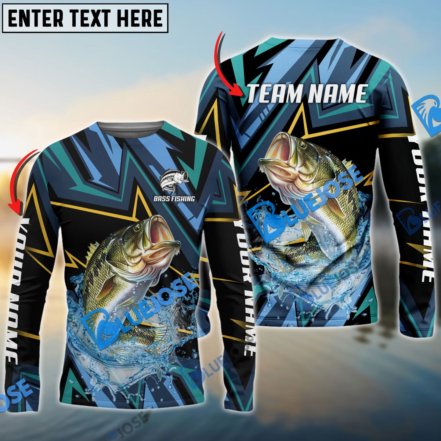 frenzidea Bass Fishing Lightning Pattern Sport Custom Name & Team Name 3D Shirts