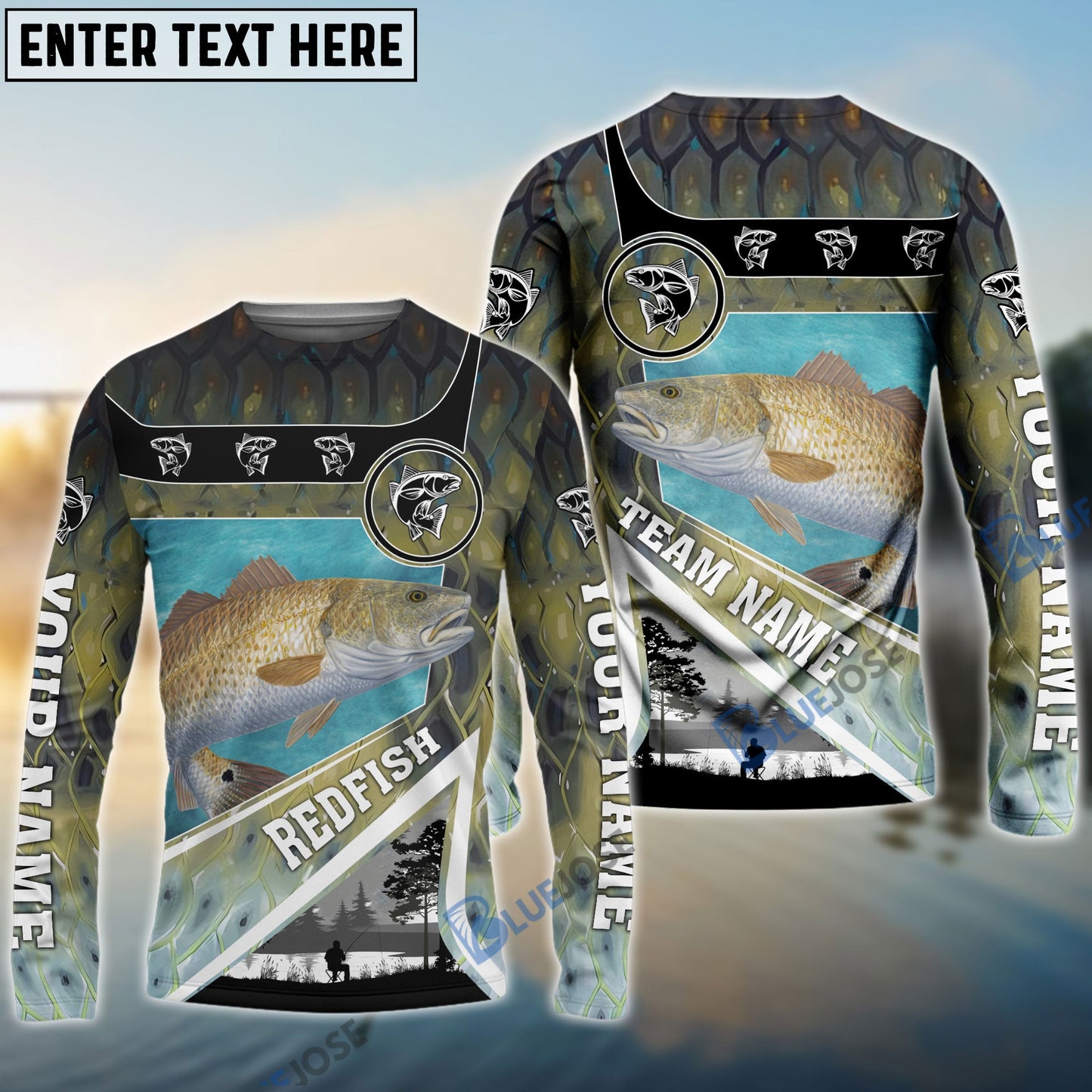 Frenzidea Personalized Redfish Fishing Art Line Sport Fishing Shirts