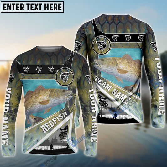 Frenzidea Personalized Redfish Fishing Art Line Sport Fishing Shirts