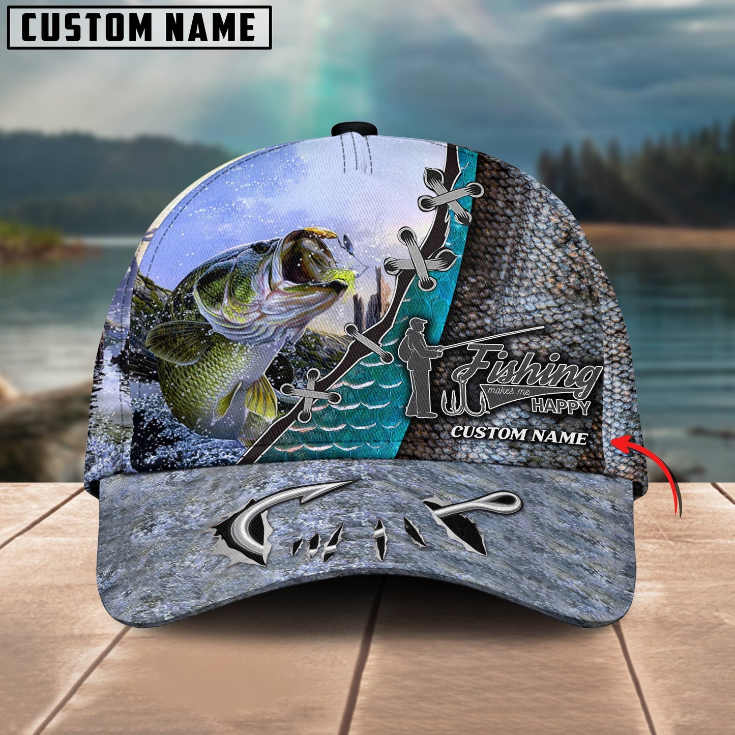 Frenzidea Personalized Bass FIshing Makes Me Happy Classic Cap