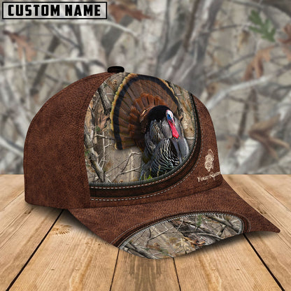 Frenzidea Turkey Hunting Leather Zip Pattern Personalized Name Cap