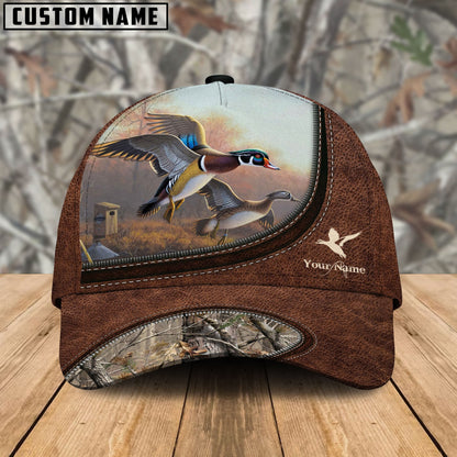 Frenzidea Duck Hunting Leather Zip Pattern Personalized Name Cap