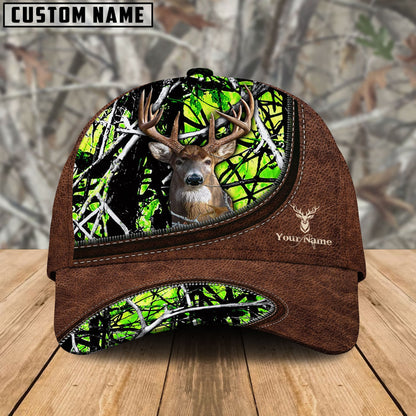 Frenzidea Deer Hunting Leather Zip Pattern Personalized Name Cap