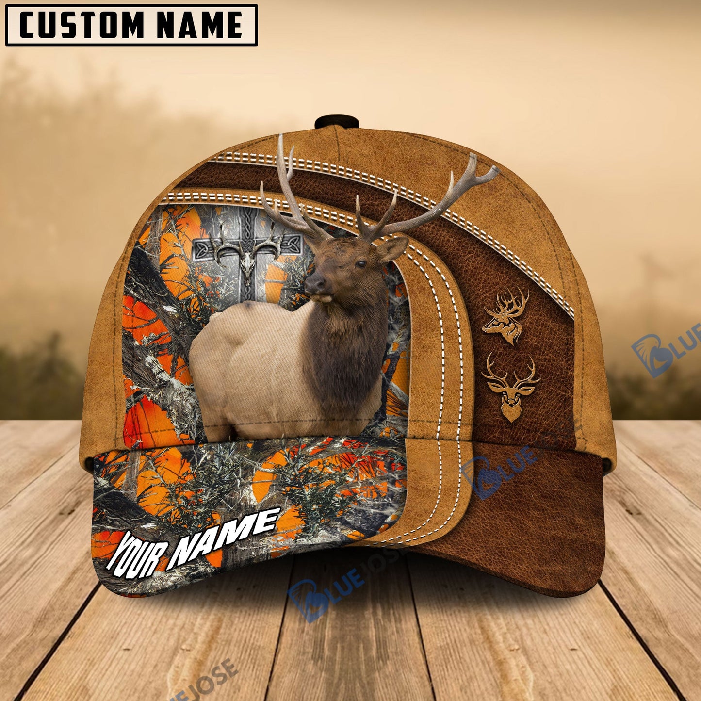 frenzidea Cross America Hunting Elk Leather Pattern Multicolor Personalized Cap (5 Colors)