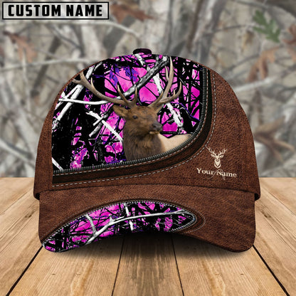 Frenzidea Elk Hunting Leather Zip Pattern Personalized Name Cap