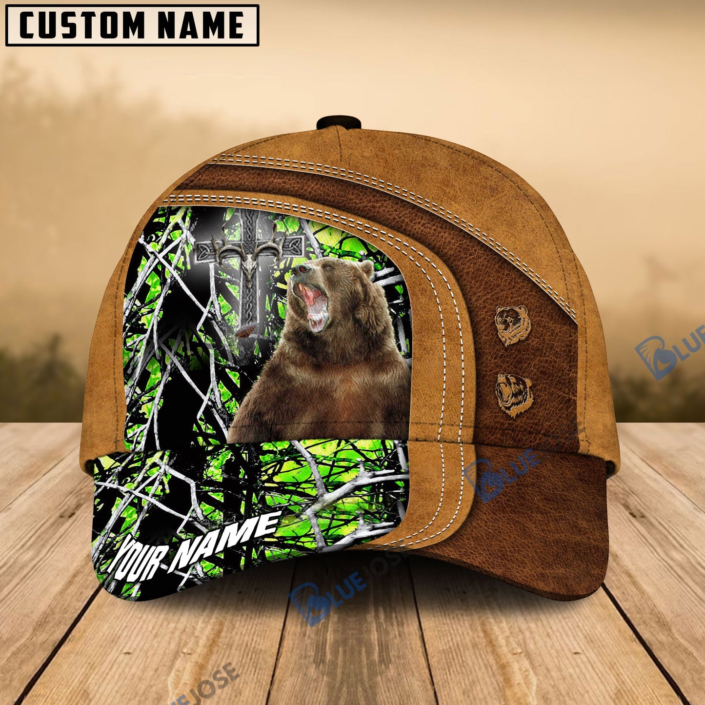 frenzidea Cross America Hunting Bear Leather Pattern Multicolor Personalized Cap (5 Colors)