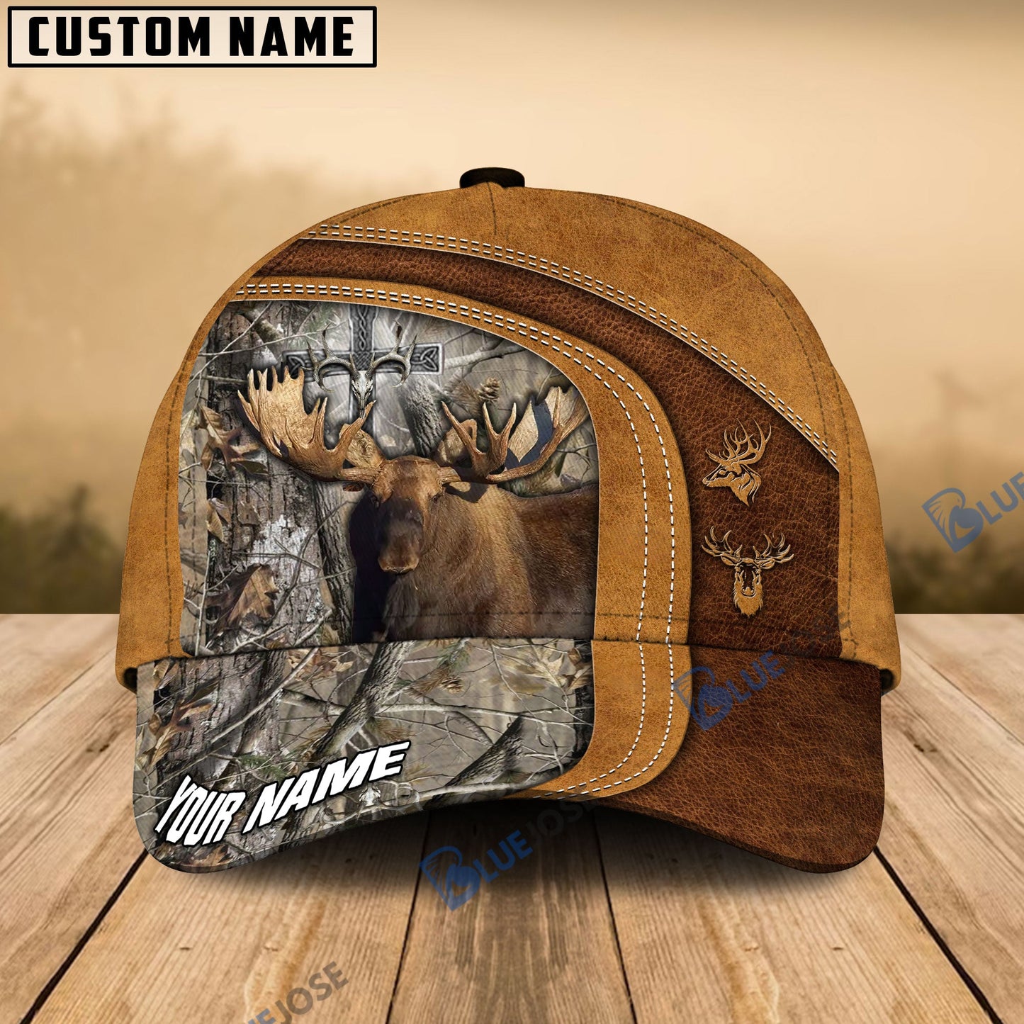 frenzidea Cross America Hunting Moose Leather Pattern Multicolor Personalized Cap (5 Colors)