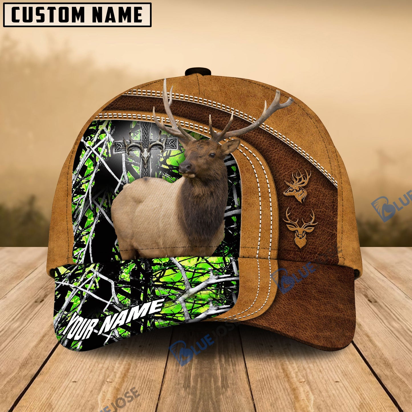 frenzidea Cross America Hunting Elk Leather Pattern Multicolor Personalized Cap (5 Colors)