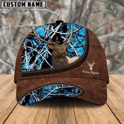Frenzidea Elk Hunting Leather Zip Pattern Personalized Name Cap