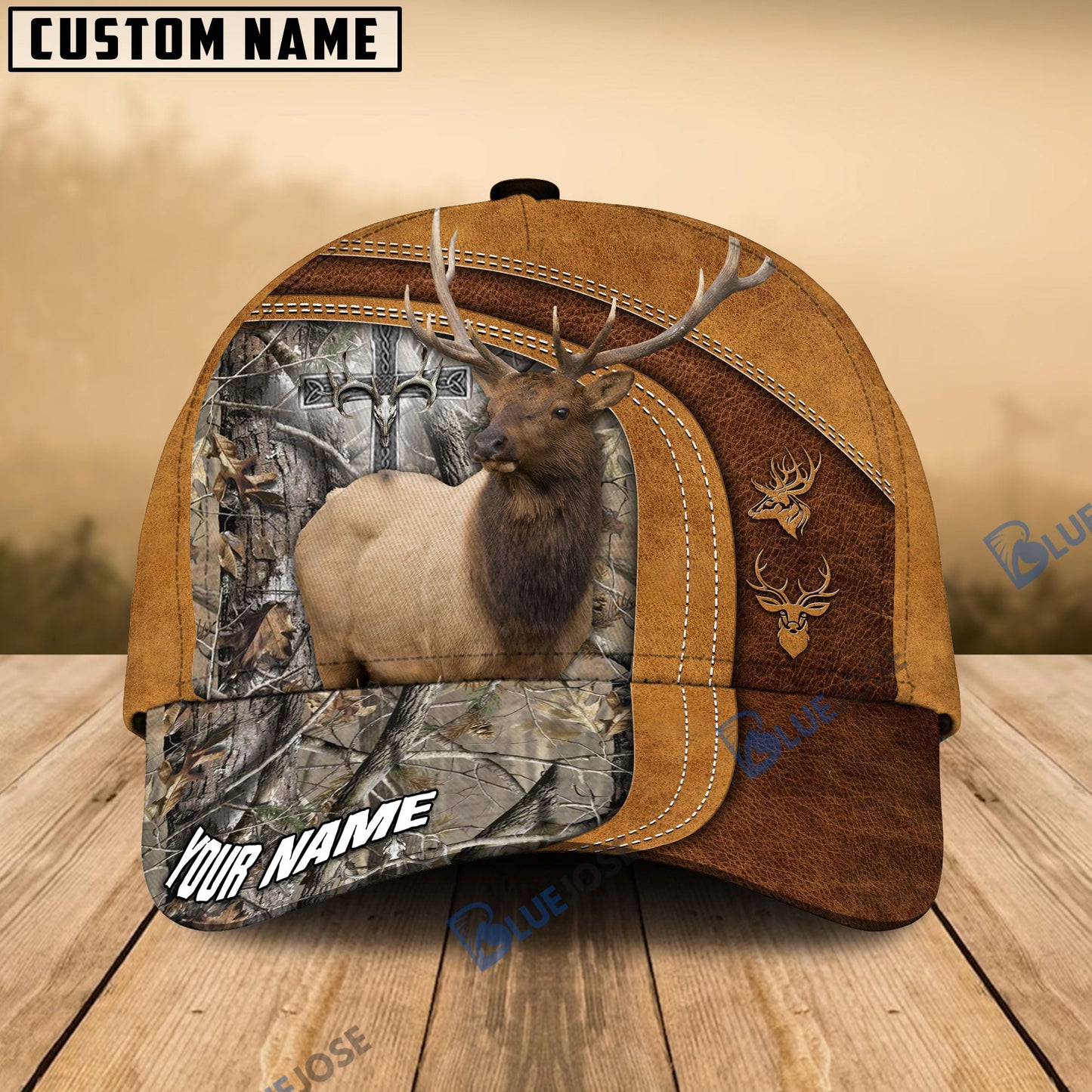 frenzidea Cross America Hunting Elk Leather Pattern Multicolor Personalized Cap (5 Colors)