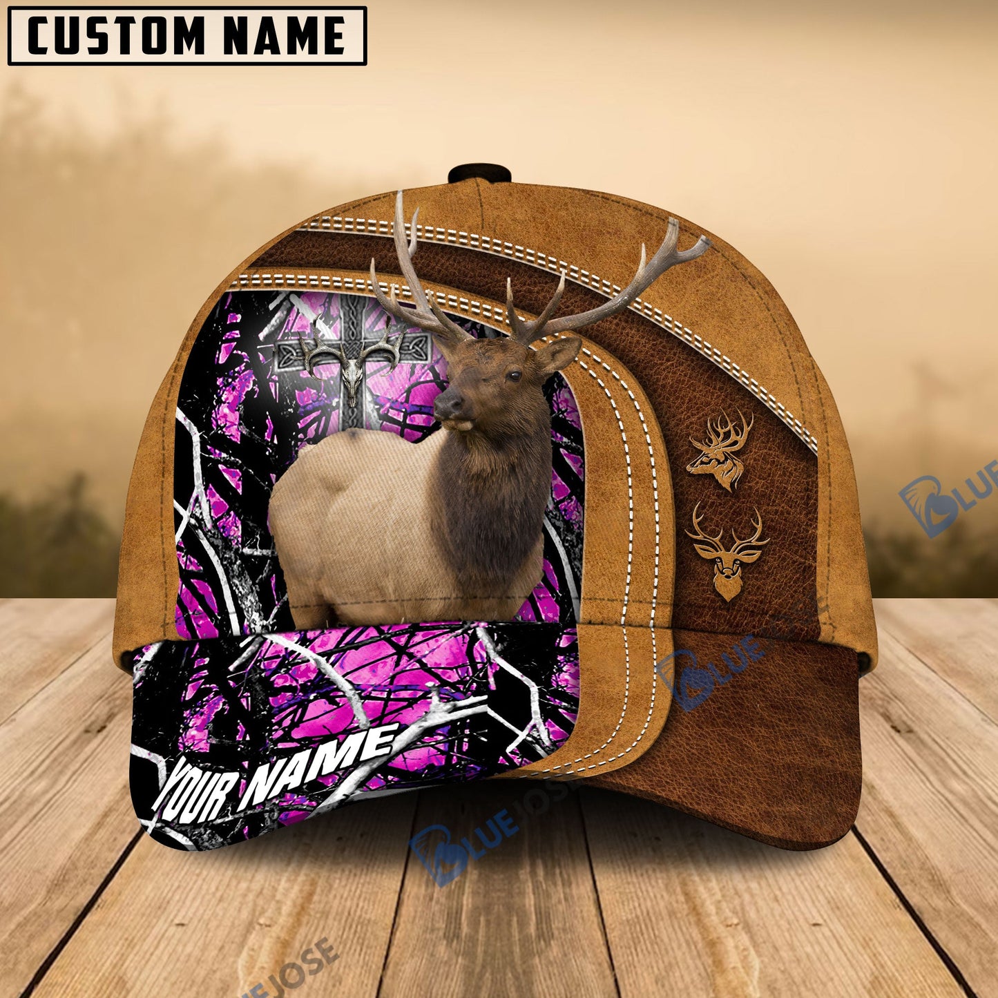 frenzidea Cross America Hunting Elk Leather Pattern Multicolor Personalized Cap (5 Colors)
