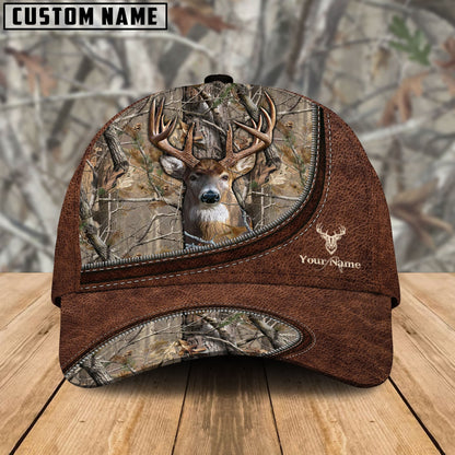 Frenzidea Deer Hunting Leather Zip Pattern Personalized Name Cap