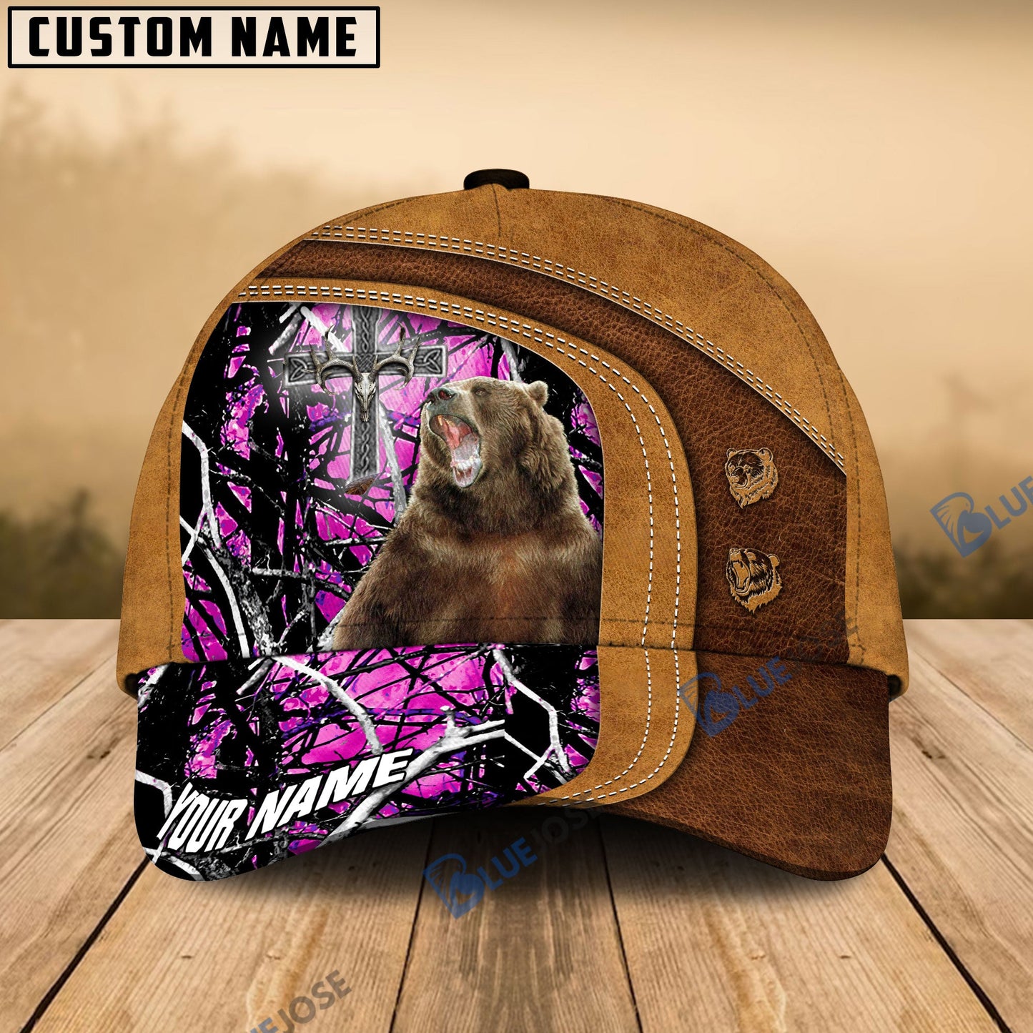frenzidea Cross America Hunting Bear Leather Pattern Multicolor Personalized Cap (5 Colors)