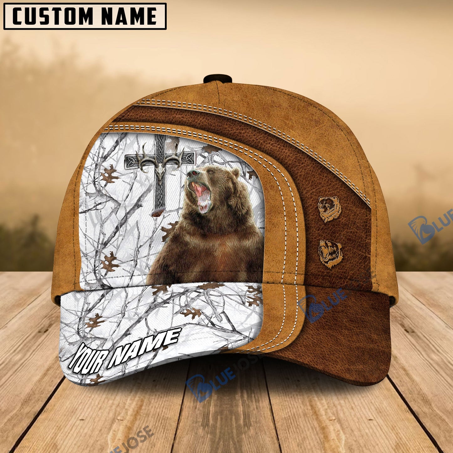 frenzidea Cross America Hunting Bear Leather Pattern Multicolor Personalized Cap (5 Colors)