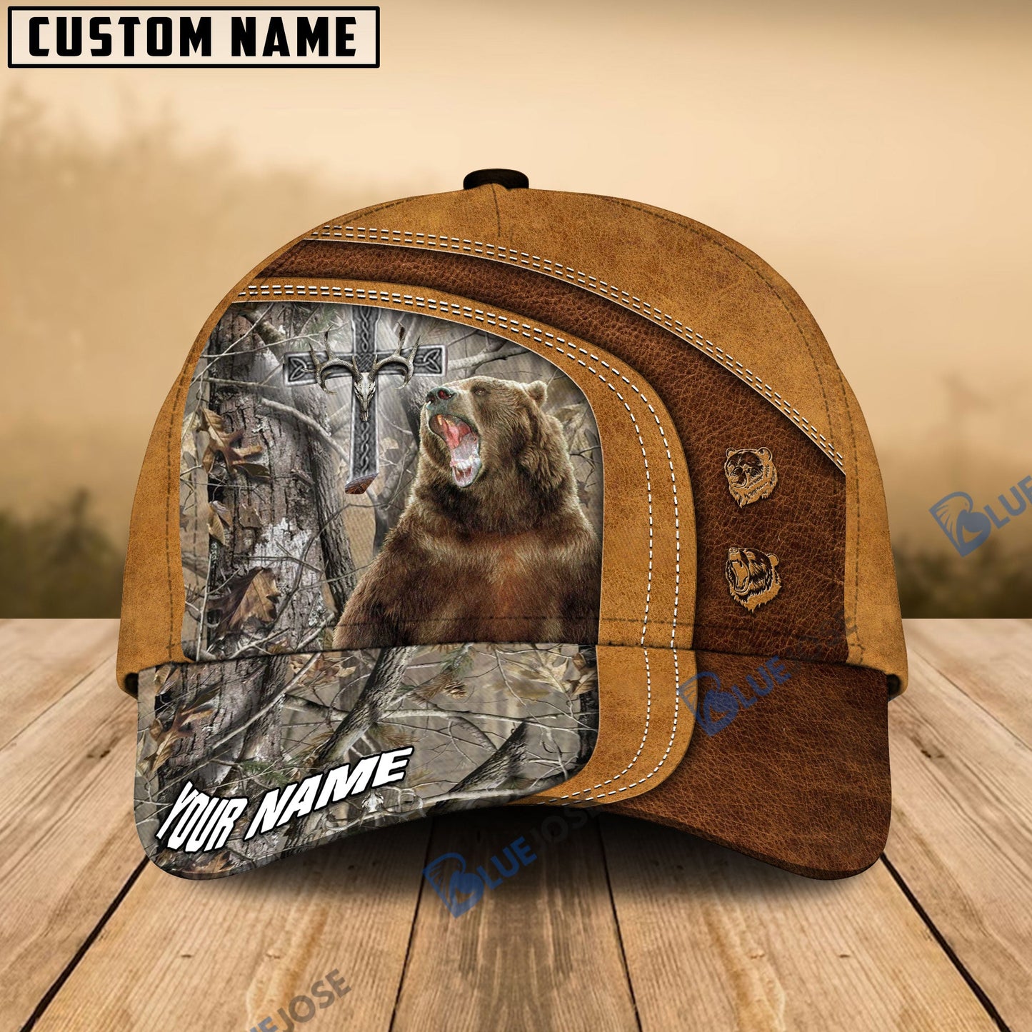 frenzidea Cross America Hunting Bear Leather Pattern Multicolor Personalized Cap (5 Colors)