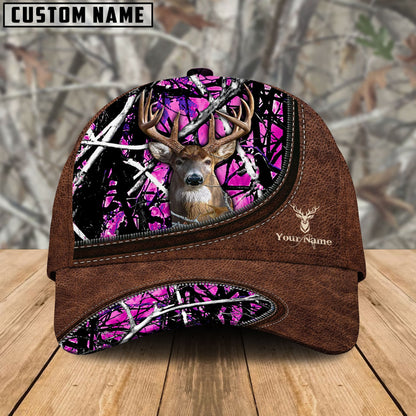 Frenzidea Deer Hunting Leather Zip Pattern Personalized Name Cap