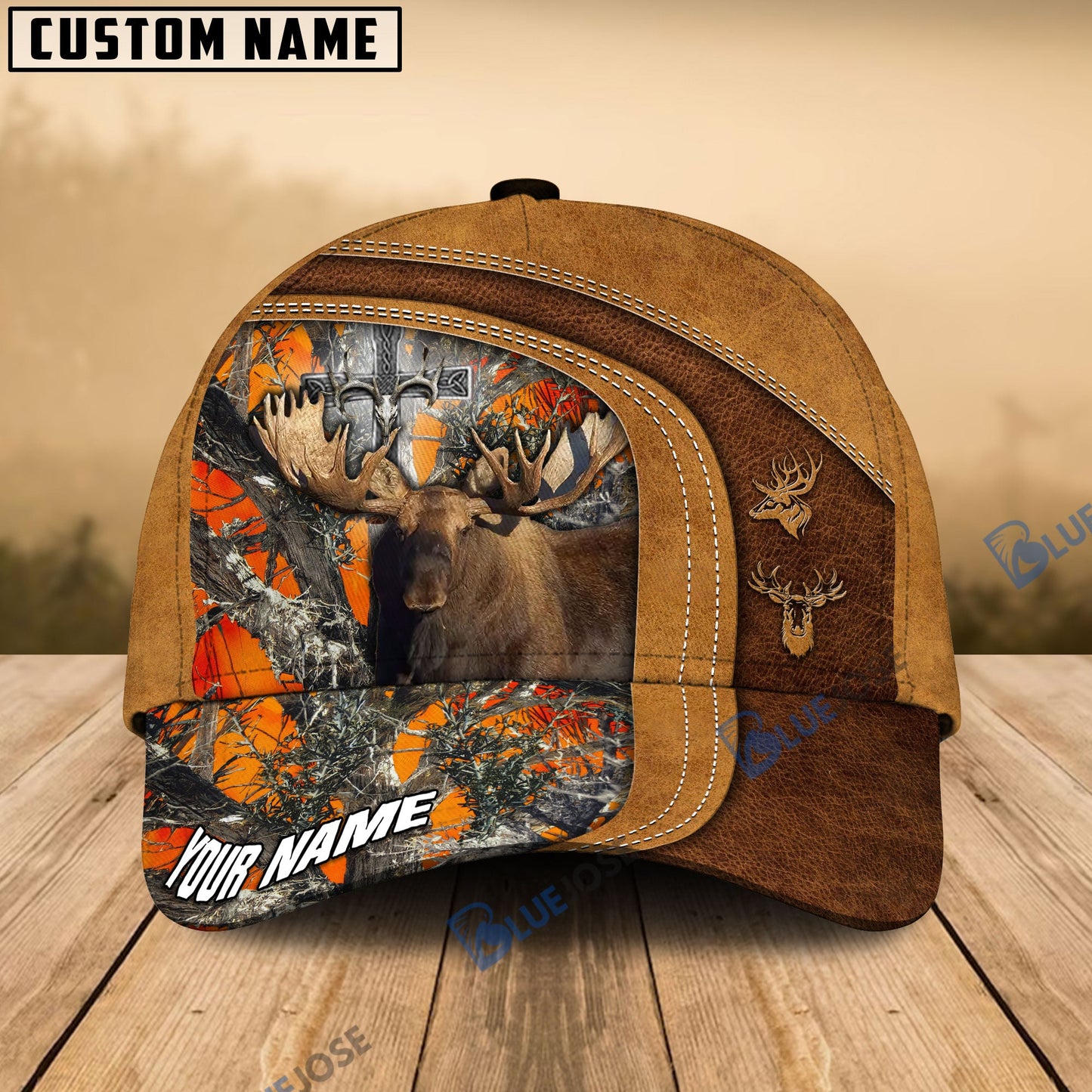 frenzidea Cross America Hunting Moose Leather Pattern Multicolor Personalized Cap (5 Colors)