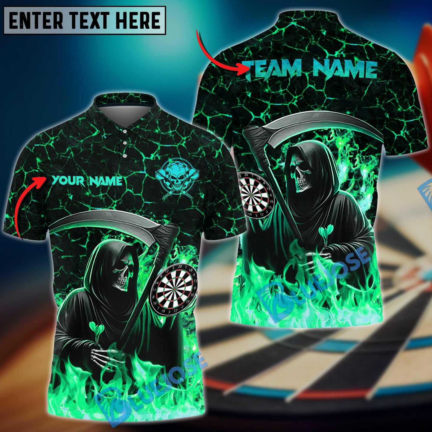 Frenzidea Darts Hell Reaper Personalized Name, Team Name 3D Shirt (4 Colors)