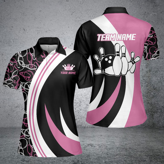 Frenzideas Black&Pink Bowling Seamless Pattern Personalized All Over Printed Shirt For Women