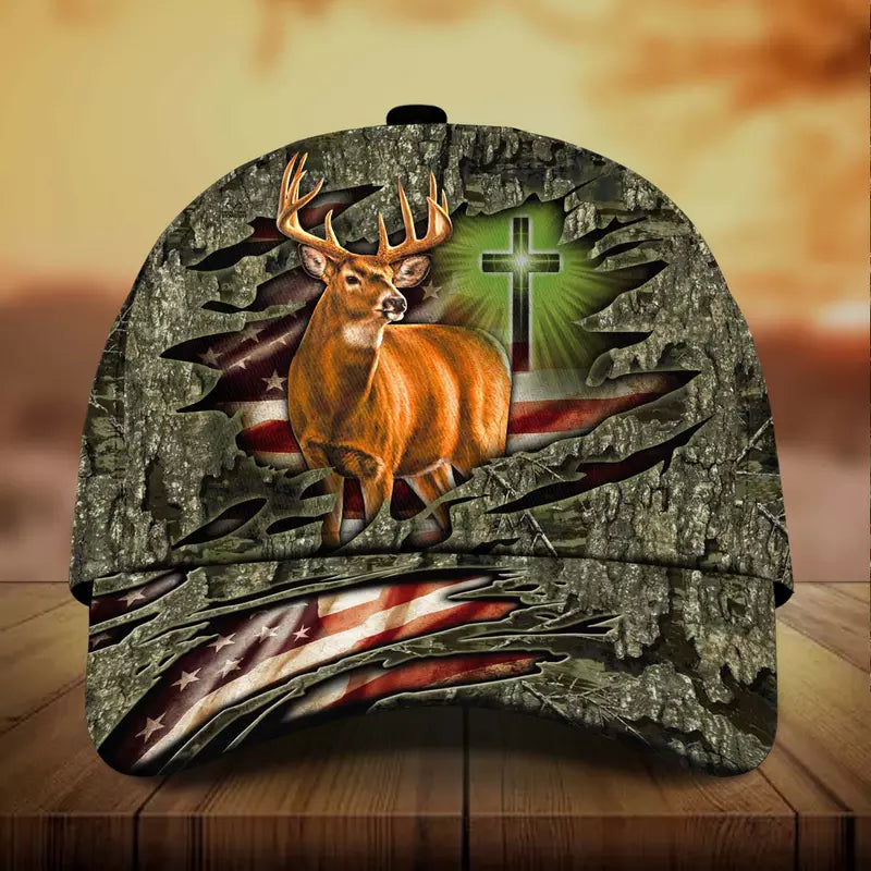 Frenzidea Cross And Deer Multicolor Personalized Cap