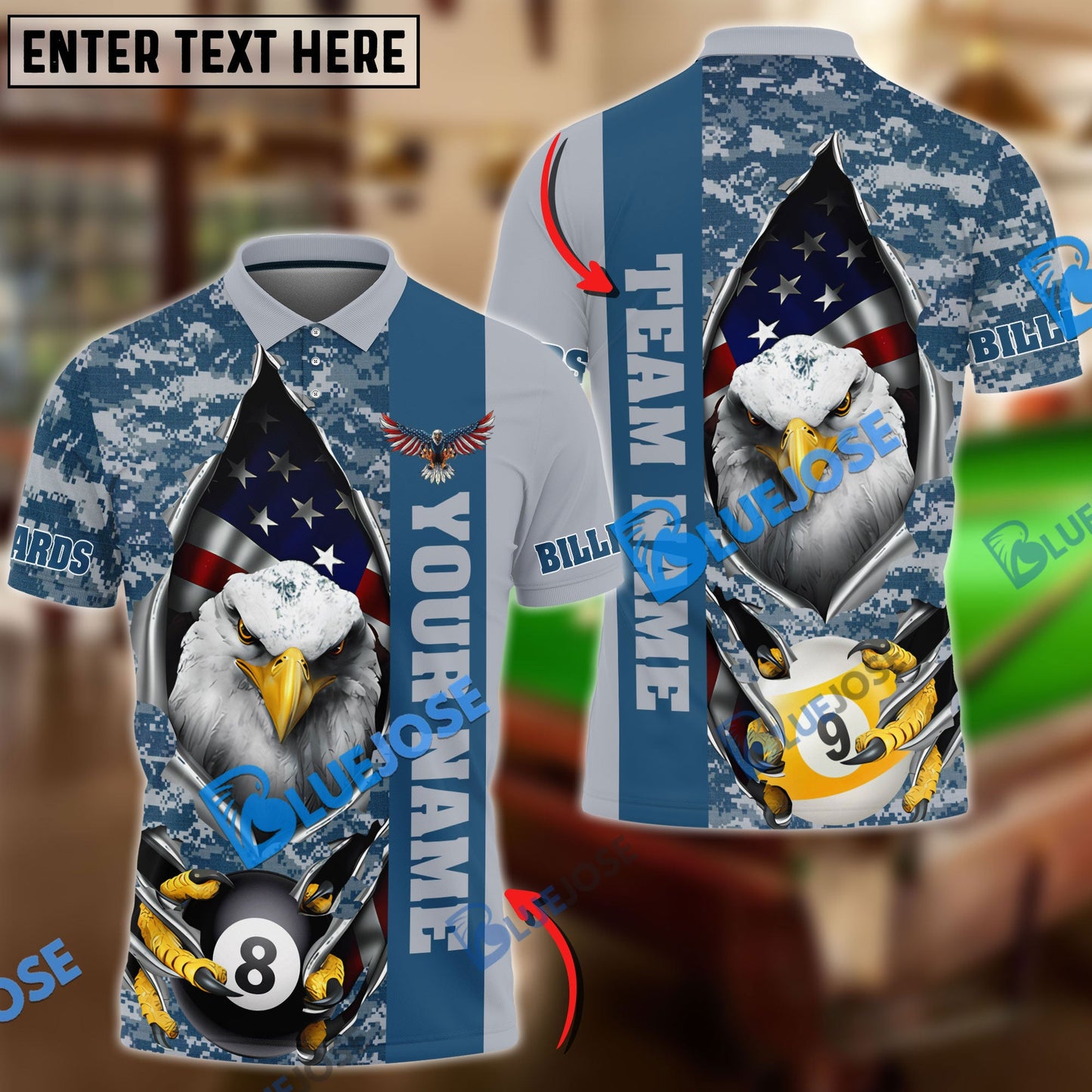 Frenzidea Billiards Ball 8 And 9 American Eagle Camo Personalized Name, Team Name Unisex Shirt ( 4 Colors )