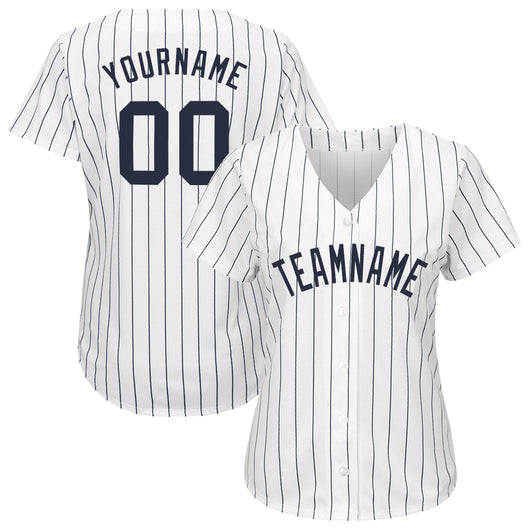 Frenzidea Custom White Navy Pinstripe Navy Baseball Jersey
