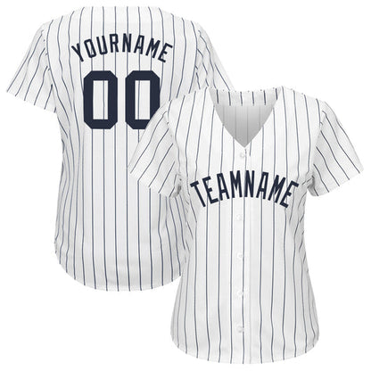 Frenzidea Custom White Navy Pinstripe Navy Baseball Jersey