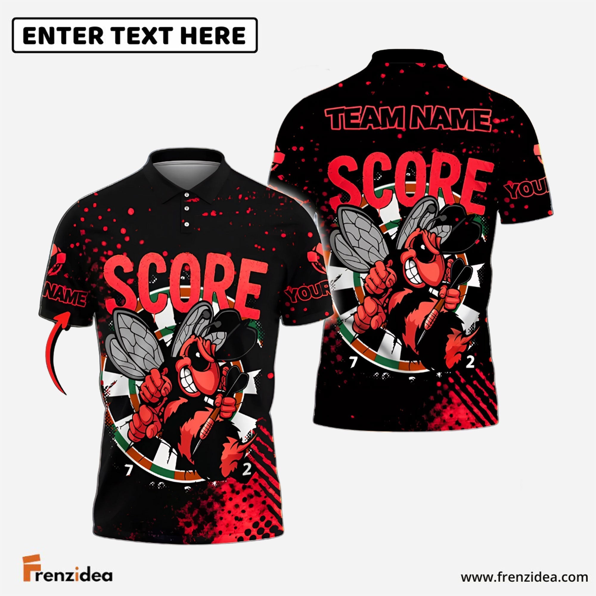 Frenzidea Darts Angry Bee Mascot Design Personalized Name, Team Name Shirt (4 Colors)