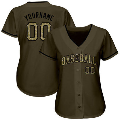 Frenzidea Custom Olive Camo-Black Authentic Salute To Service Baseball Jersey