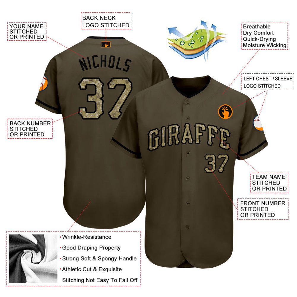 Frenzidea Custom Olive Camo-Black Authentic Salute To Service Baseball Jersey