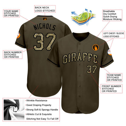 Frenzidea Custom Olive Camo-Black Authentic Salute To Service Baseball Jersey