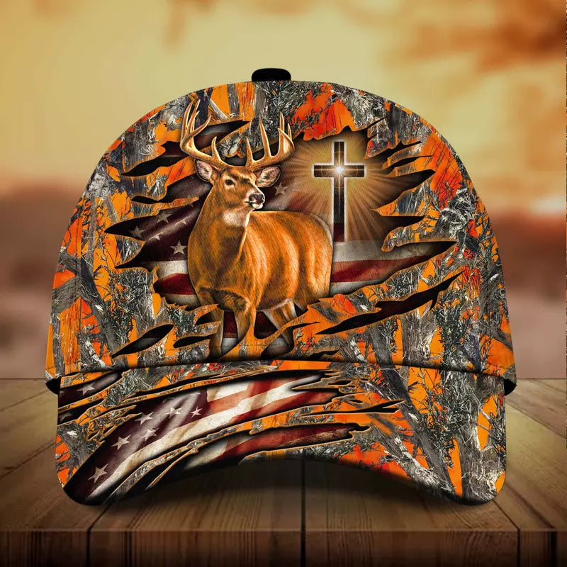 Frenzidea Cross And Deer Multicolor Personalized Cap