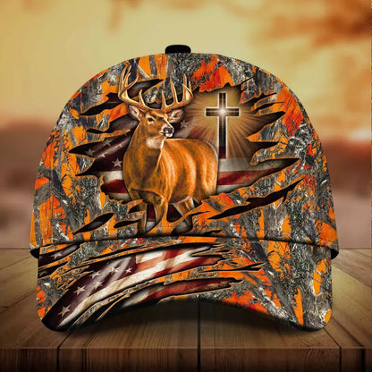 Frenzidea Cross And Deer Multicolor Personalized Cap
